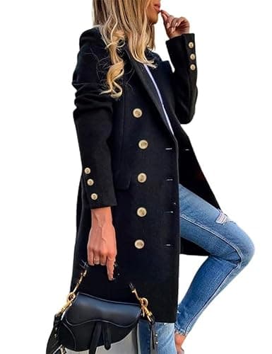 IDEALSANXUN Womens Fall Winter Wool Coats Double Breasted Midi Peacoat Trench Coats - Image 1