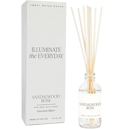Sweet Water Decor Sandalwood Rose Reed Diffuser Set - Rose, Wood, Amber, Vanilla, & Musk Scented Diffusers - Scent Diffusers for Home, Long Lasting Fragrance, Made in The USA - Image 1
