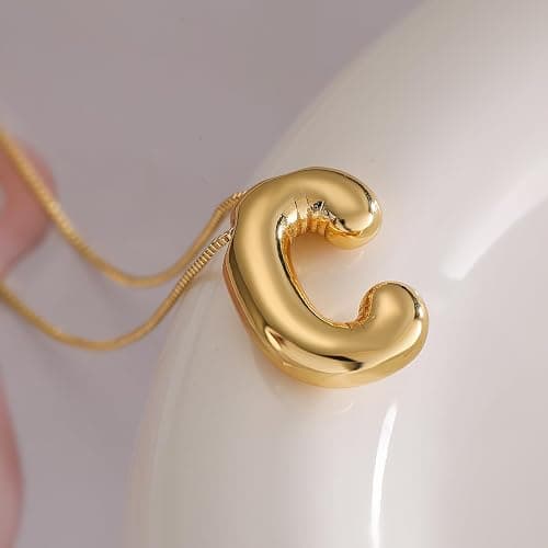 MTINEAPS Gold Initial Necklaces for Women Teens Gifts Trendy Stuff Bubble Letter Pendant Necklace Gold Jewelry Birthday Gifts for Women Teen Her Sister - C-Gold thumbnail 2