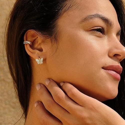 Cubic Zirconia Huggie Earrings 14k Gold Plated Tiny Earrings Small Simple Handmade Hypoallergenic Everyday Jewelry thumbnail 4