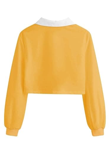 Remidoo Women's Striped Crop Top Sweatshirt Long Sleeve Collared Half Button Pullover Rainbow Shirt thumbnail 3