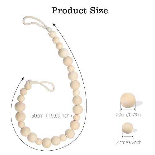 Hion 4 Pcs Boho Curtain Tiebacks,Wood Beads Curtain Holdbacks,Outdoor Farmhouse Tie Backs for Curtains,Curtain Holders for Drapes Home Office Room Decor with Hooks No Drilling(Wood Color) thumbnail 2