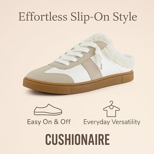 CUSHIONAIRE Blade Women’s Slip On Sneaker Mule – Faux Leather & Suede Backless Sneaker with Memory Foam & Cozy Lining thumbnail 4