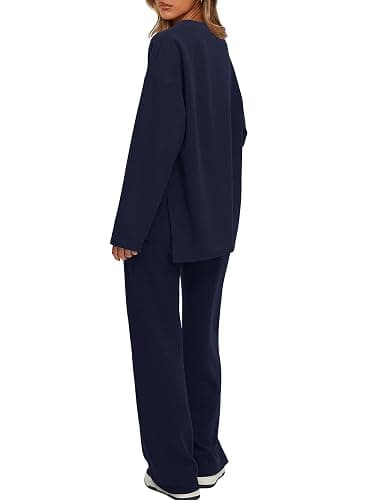 Darong Two Piece Outfits for Women Fall Lounge Sets Button Down Sweatshirt Wide Leg Pants Sweatsuits Set with Pockets thumbnail 2