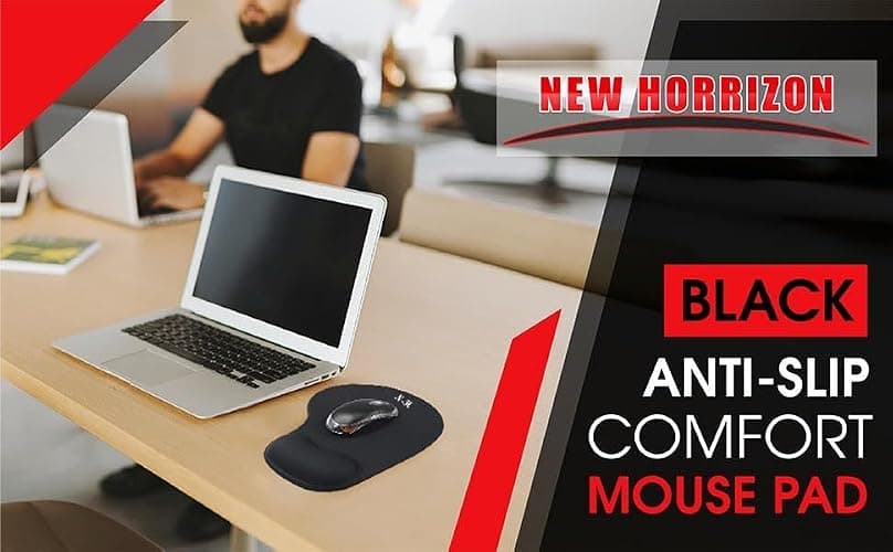 New Horrizon - Mouse Mat BLACK ANTI-SLIP COMFORT MOUSE PAD MAT WITH GEL FOAM REST WRIST SUPPORT FOR PC LAPTOP - Compatible with Laser and Optical Mice thumbnail 6