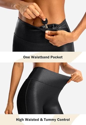 SANTINY Women's Faux Leather Leggings 25''/27''/29''-High Waisted Stretch Leather Pants Pleather Tights for Women thumbnail 4