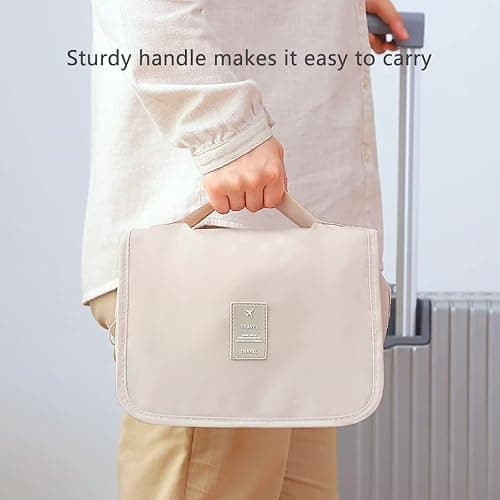 IMCUZUR Hanging Travel Toiletry Bag for Women, Water-resistant Makeup Bag Cosmetic Organizer for Traveling Accessories Toiletries (Beige) thumbnail 7