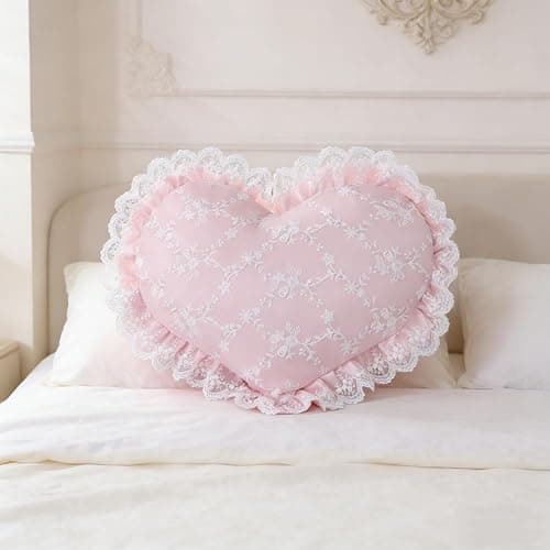 YISLEND Elegant Lace Heart Shaped Throw Pillow, Cute Heart Decorative Throw Pillows for Bed Couch Chair Sofa, Living Room Bedroom Decor (Pink) thumbnail 3