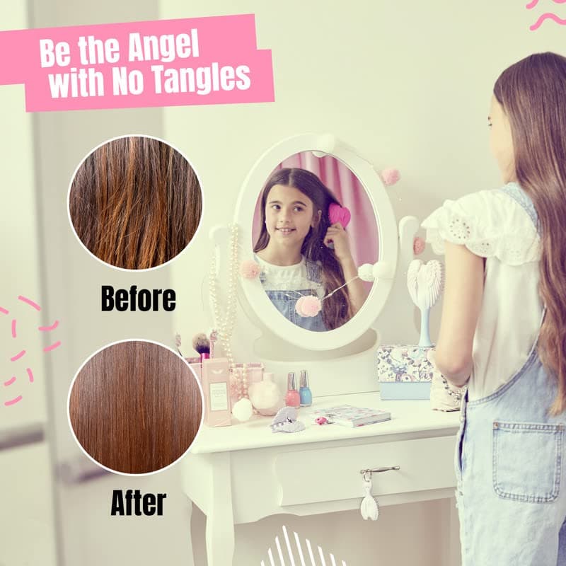 Kids Mini Hairbrush Detangler - Anti Static Soft Detangler Hair Brush for Girls, Kids - Detangle Hair Brush for Wet, Dry, Curly, Thick, Straight, or Wavy Hair - Tangle Angel Cherub - Gloss Pink thumbnail 2
