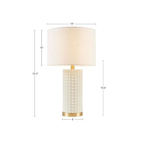 Ink+Ivy Table Lamp - Chic Bubble Dot Glass Body, Two-Tone Gold Base Nightstand Bedside Lamp, Study Lamp, Clear Polarized Cord, Socket Swtich, Gracy Ivy Décor Lamp Drum Shade, 25.5" H Gold/White thumbnail 3