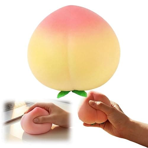 Peach Squishy Slow Rising Stress Relief Toy, Realistic Peach Shaped Squeezable Ball for Adults, Soft Flexible Fidget Toy for Anxiety Relief, Decompression Gift for Office Desk Decor (Yellow) - Image 1