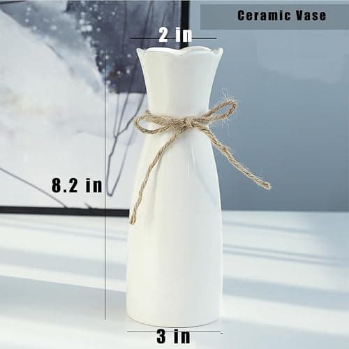 Boho Ceramic Vase with Rope, 8.2" H, Rustic Flower Vase Classic Style for Dried Flowers Fresh Flowers, Fit for Fireplace Bedroom Kitchen Living Room Centerpieces Office Desk thumbnail 3