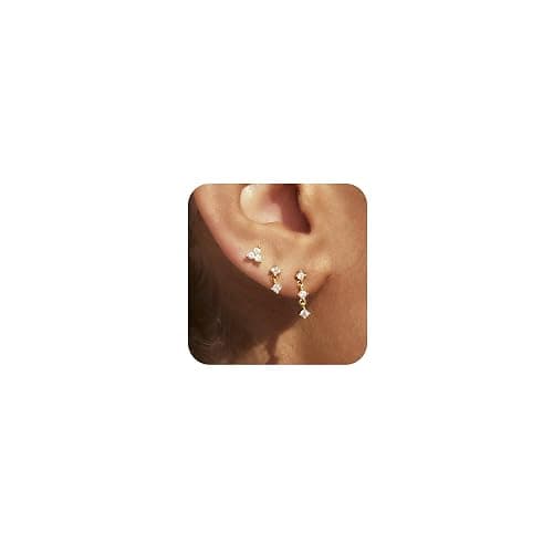 SELSHE Gold Plated Earrings for Women, 14k Gold Plated Earring Stack Hypoallergenic Pearl Drop Earring Dainty Earrings for Women Trendy Cute Small Huggie Hoop Earring Fashion Womens Jewelry - Image 1