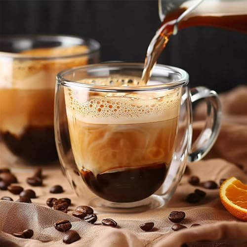 YMMIND Set of 4 Double Walled Glass Coffee Mugs 3 Ounces Insulated Layer Coffee Cups with Handle Borosilicate Glass Espresso Cup for Hot Beverage,Cappuccino,Tea,Latte,Wine,Microwave Safe thumbnail 5