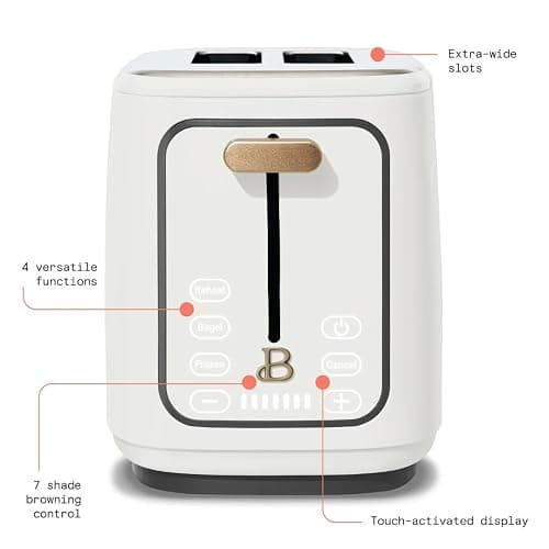 Beautiful 2-Slices Touchscreen Toaster with Digital Display, 7 Shade Settings, Bagel/Frozen Presets, Extra-Wide Slots, 900W (White) thumbnail 7