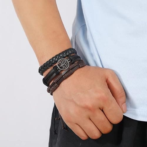 FIRAZIO 27Pcs Braided Leather Bracelets for Men Women Wrap Wood Beads Cuff Bracelet Hemp Cords Ethnic Tribal Handmade Wrap Wristband Bracelets Set Adjustable thumbnail 6