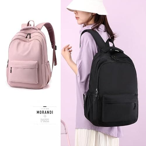 School Bags for Girls, Lightweight Backpack School Bags for Girls Secondary School, Waterproof Rucksack Aesthetic School Backpacks Casual Daypack for Kids, Women, Men, College Travel Work Bag - Black thumbnail 2