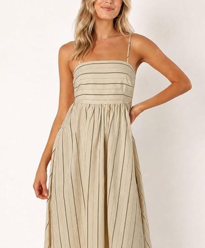 chouyatou Women's Striped Back Smocked Maxi Dress Sexy Spaghetti Strap Cut Out Flowy Swing Long Dress thumbnail 6