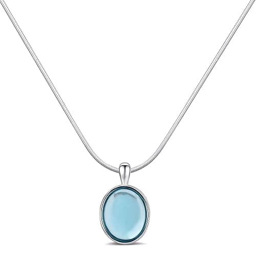 Teppdfann 925 Sterling Silver Aquamarine Necklace Oval Blue Pendant Necklace March Birthstone Necklace for Women Handmade Aquamarine Jewelry for Gift - Image 1