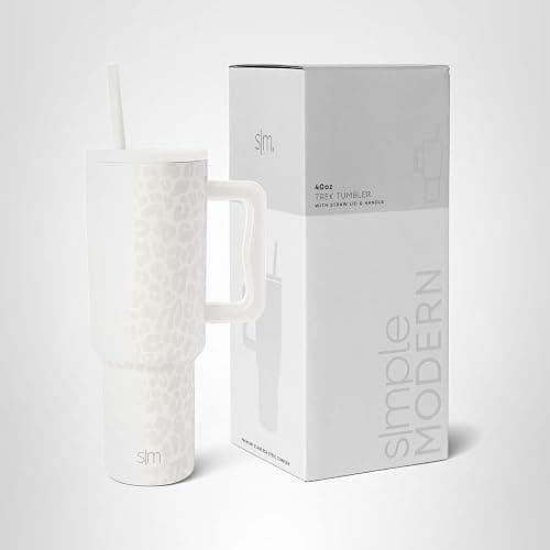 Simple Modern 40 oz Trek Tumbler with Handle and Straw Lid | Cup Holder Friendly Insulated Stainless Steel Travel Mug | Cream Leopard thumbnail 11