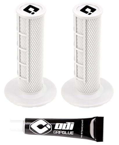 White Ruffian ODI MX Bike Grips Half Waffle 7/8" Handlebars Comes with Grip Glue