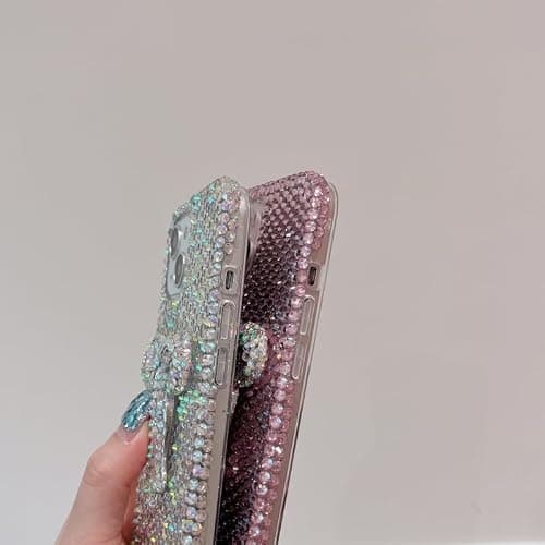 Threesee for iPhone 14 Bling Glitter Case,3D Cute Bow Diamond Women Girls Cover Luxury Shiny Sparkle Crystal Rhinestone Gems Bumper Phone Case for iPhone 14 6.1 inch thumbnail 6