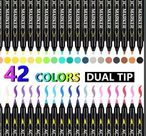 42 Colores de Marcadores Acrílicos Set de Doble Punta, Vibrantes, Ideal para Pintura y Manualidades, Incluye Caja de Cartón (42) - Image 1
