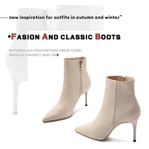HDEUOLM Women Stiletto Mid Heel Pointed Toe Slip-on Zipper Ankle Boots Short Bootie Wedding Dress 2.4 Inches Heels thumbnail 4