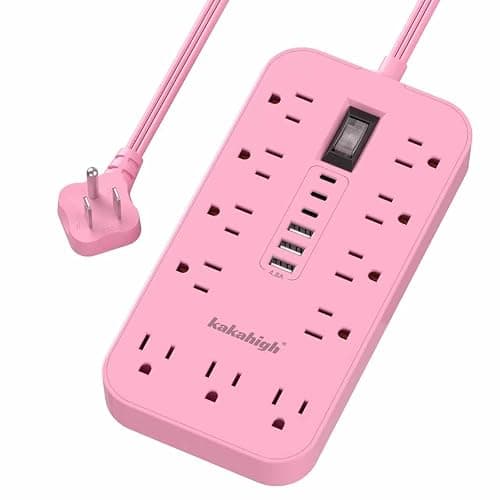 Pink Extension Cord with Multiple Outlets- 5 FT Kawaii Power Strip, Cute Extension Cord with 11 AC Outlet 6 USB (24W/4.8A), Charging Station for Cute Pink Kawaii Desk Home Room Decor Essentials Gifts - Image 1