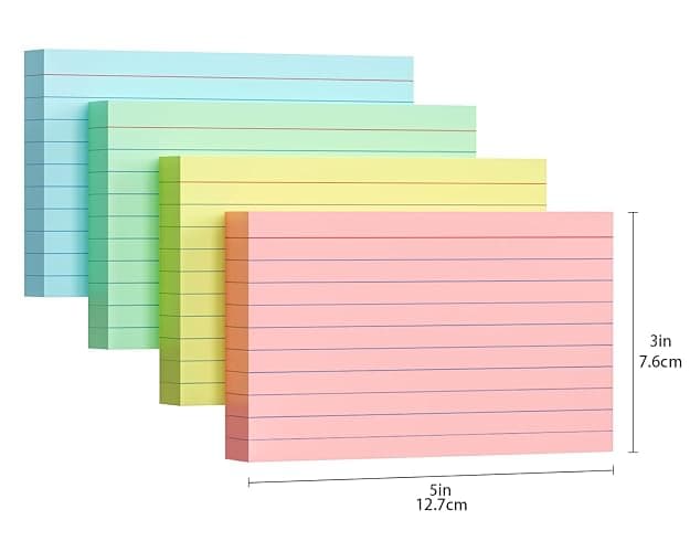 Colored Index Cards 3x5, 200 Pack, 180gsm Heavy Ruled Index Cards, Flash Cards for Studying, Heavy Note Cards for Office, College, Home Organization and School, 4 Color (50 Sheets Each) thumbnail 3
