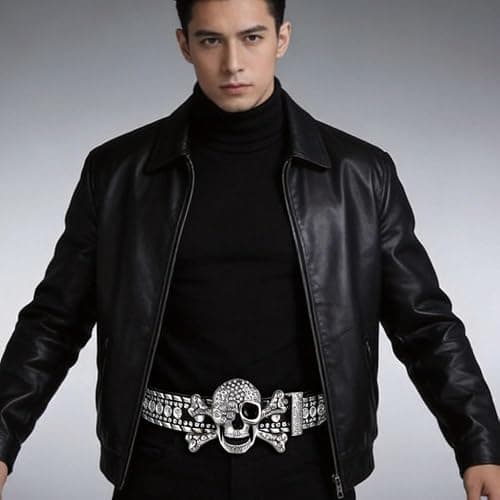Xsoyad Rhinestone Skull Belt Men Women Skull Rhinestone Belt Studded Punk Y2k Belts Western Cowgirl Belts thumbnail 6