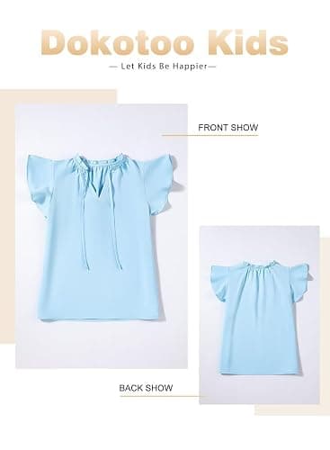 DOKOTOO KIDS Girls Tops Cute Summer Ruffle Short Sleeve T Shirts Casual V Neck Chiffon Blouses 6-15 Years thumbnail 5