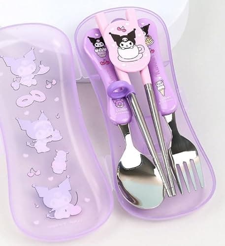 Lilfant Cute Fork, Spoon, and Chopsticks Flatware Set with Case, Stainless Steel (Purple), Medium thumbnail 2