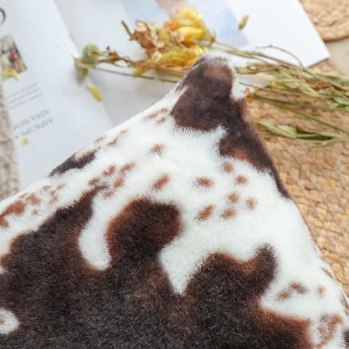 TOMWISH Cowhide Animal Black White and Brown Faux Fur Throw Pillow Covers 18x18 Set of 2 for Chair Bedroom Living Room Sofa Couch Bed Outdoor Double Sided Printing Furry Soft Cozy Pillow Covers thumbnail 6