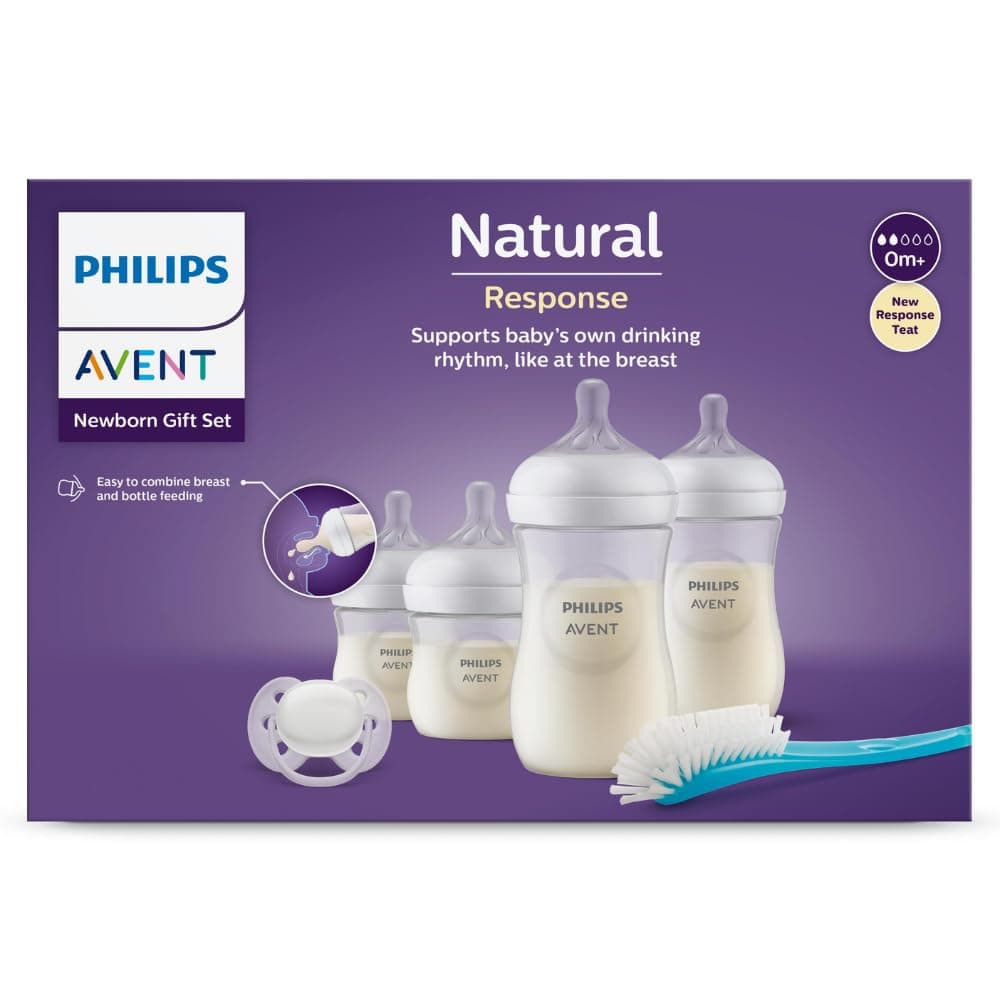 Philips Avent Natural Response Baby Bottle Starter Set (2 x 125ml, 2 x 260ml, Bottle Cleaning Brush Blue, 1 x Ultra-Soft Soother Arctic White 0-6m) SCD838/11 thumbnail 2