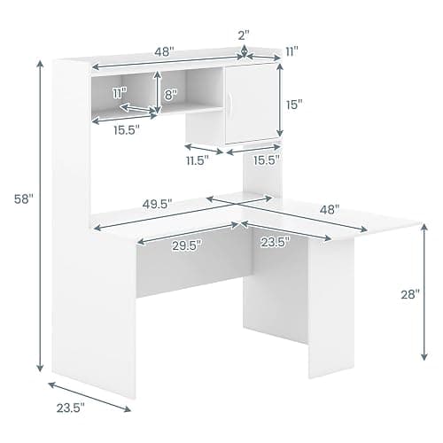 Giantex L Shaped Desk with Hutch, White Corner Desk with Storage Shelf & Cabinet, Laptop PC Table Gaming Computer Table Workstation, Modern Executive Study Writing Desk for Home Office, Bedroom thumbnail 3