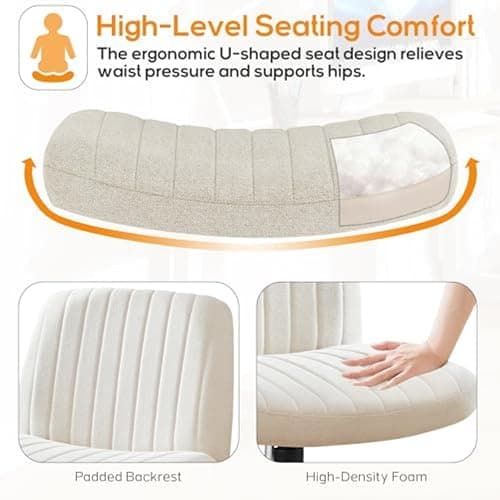 DUMOS Criss Cross Chair Legged Office Wide Comfy Desk Seat, No Wheels Armless Computer Task Seating, Swivel Vanity Home Height Adjustable thumbnail 6