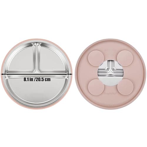 PandaEar 6-in-1 Stainless Steel Baby Feeding Set | Divided Baby Plates with Suction, Toddler Bowl, Sippy Cup with Straw, Baby Bib, Spoon & Fork | BPA-Free Toddler Weaning Set thumbnail 3