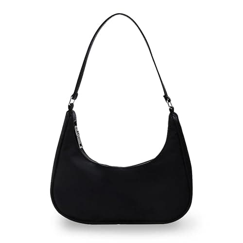 WisePoint Crescent Bag, Nylon Dumpling Bag with Zipper Mini Handbag for women, Fashionable Luna Bag for Shopping, Dating (black) - Image 1