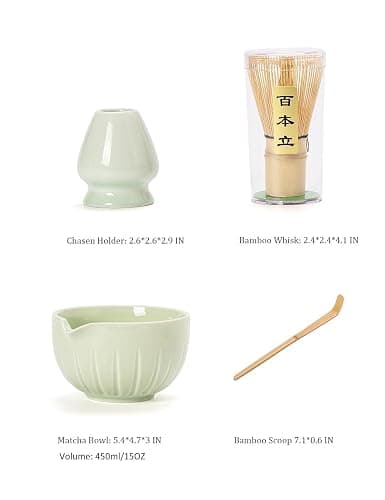 TANG PIN Matcha Set - Match Bowl with Spout and Whisk, 15 OZ, Matcha Scoop | Matcha Whisk Stand (Chasen Holder) - 4pc Perfect Matcha Kit for Matcha Tea Ceremony (Green) - Green thumbnail 6