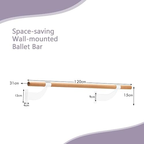 COSTWAY Wall-Mounted Ballet Barre for Kids Adults, 120cm Single Ballet Bar, Beech Wood Ballet Equipment for Home Studio Dance, Stretching, Yoga and Pilates thumbnail 6