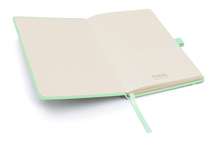 Notes London Eco A5 Notebook with Lined Pages, Pen Loop, Ribbon, Date Marks and Paper Pocket, Medium Hardback Journal, Note, sustainably sourced paper (Pastel Mint) thumbnail 2