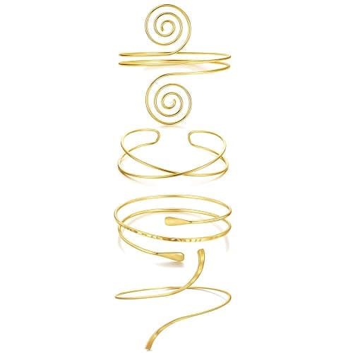 BROCC 4Pcs Gold Upper Arm Cuff for Women Open Adjustable Coil Arm Bracelets Minimalist Arm Armband Cuff Bracelets Set - Image 1