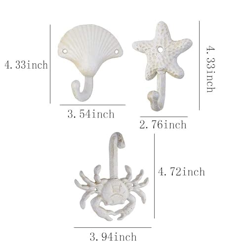 LB-LAIBA Crab Shell Starfish Coat Hooks, Beach Marine Style Wall Hooks Coat Hooks for Towel, Key, Robe, Coats, Scarf, Bag, Cap, Coffee Cup, Mugs Nautical Coat Hook Ocean Décor 3 Pieces thumbnail 3