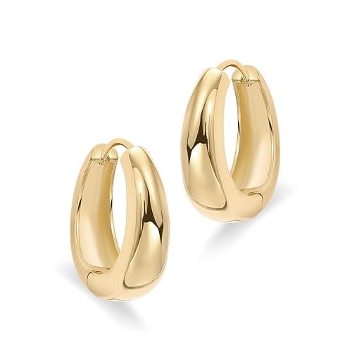 PAVOI 14K Gold Plated 925 Sterling Silver Post Small Chunky Hoops Earrings | Thick Lightweight Gold Hoop Earrings for Women thumbnail 3