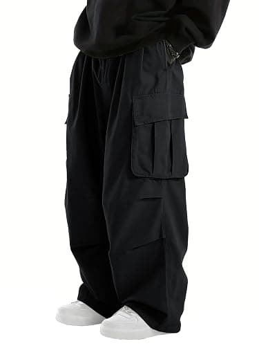 WZIKAI Men's Baggy Cargo Pants Elastic Drawstring Parachute Cargo Pants Casual Loose Fit Joggers Hiking Pants with Pockets - Image 1
