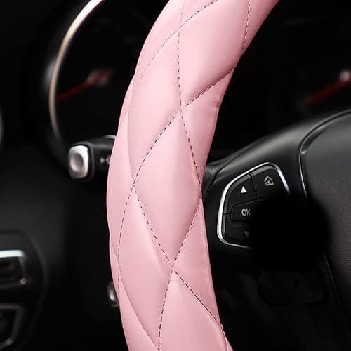 YHONGJT Soft Microfiber Leather Steering Wheel Cover, Universal 15 Inch for Women Girls, Fit Vehicles, Sedans, SUVs, Vans, Trucks - Light Pink thumbnail 4