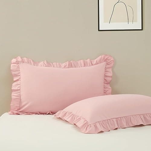 Sewdudely Ruffle Pillow Case Standard Size Set of 2, Pink, 20"x26" | Microfiber,Envelope Closure, Ruffle Design, Cute Soft Breathable, Non Shrinking - Image 1