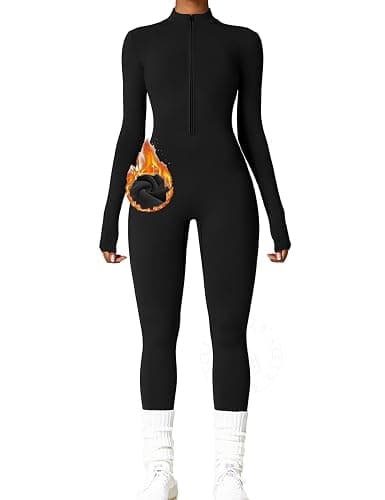 AEEZO Womens Long Sleeve Workout Jumpsuit Zip Up Yoga Rompers Sexy Tummy Control One Piece Bodycon Bottom Pants - Image 1