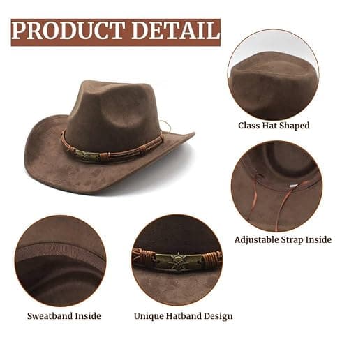 LIDHAY Cowboy Hat for Women and Men Western Cowgirl Hats Suede Cowboy Hat for Rodeo, Farming,Traveling,Outdoor Work thumbnail 3